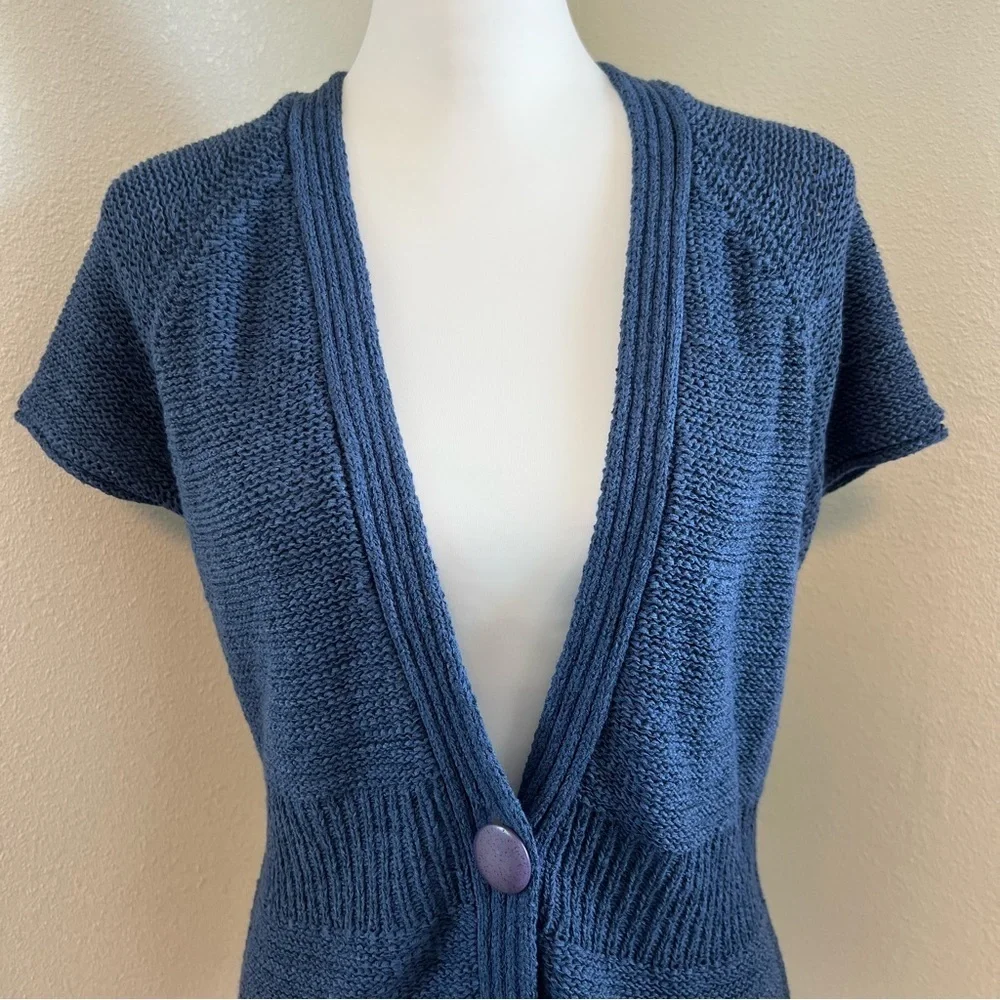 August Silk Petite Blue Short Sleeve Knit Cardigan Sweater Size SP - Picture 3 of 7